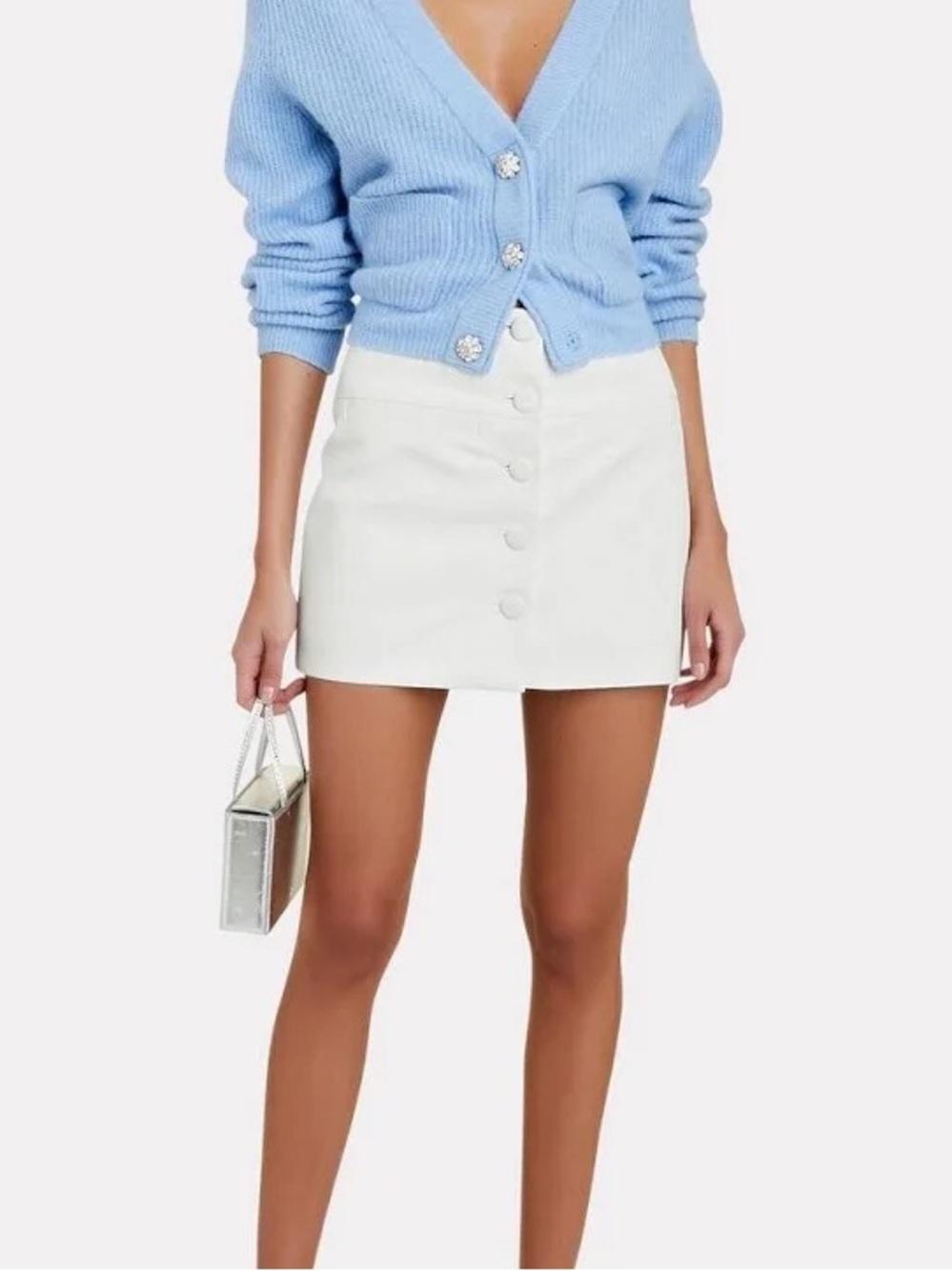 Proenza Schouler Whire Label White Button-Front Mini Skirt Faux Leather